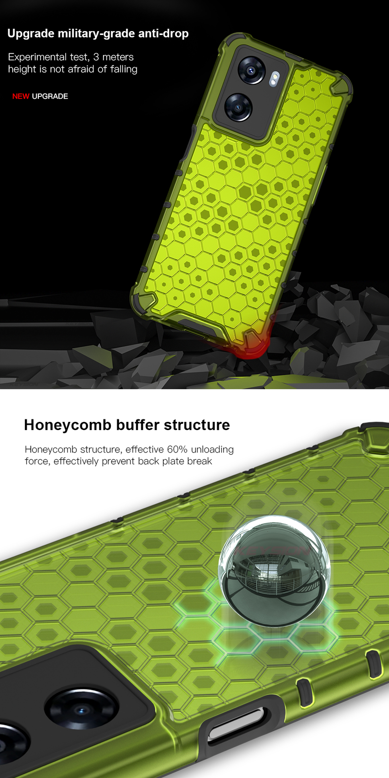 KEYSION Shockproof Armor Case for OPPO A77 5G Silicone+PC Transparent Honeycomb Phone Back Cover for Realme Narzo 50 5G _voghion.com