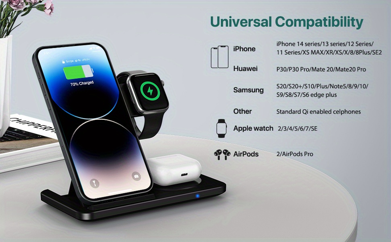 Vezeték nélküli töltőállomás Apple több eszközhöz Összecsukható 3 az 1-ben gyorstöltő állomás állvány dokkoló Apple Watchhoz_voghion.com