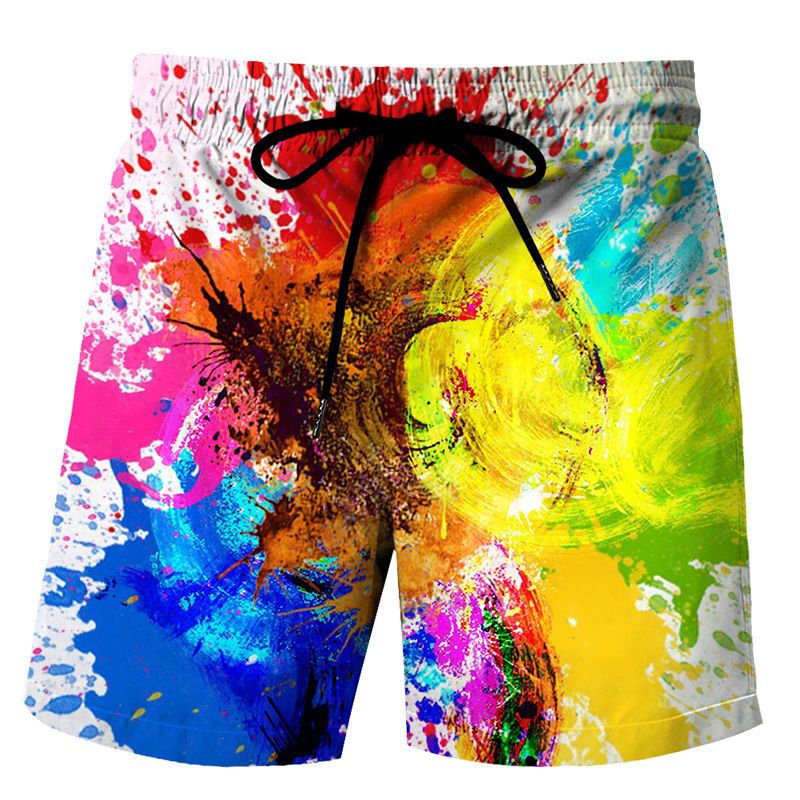 Men's 3D Watercolor Ink Digital Printing Men's Beach Pants Youth Casual Shorts _voghion.com