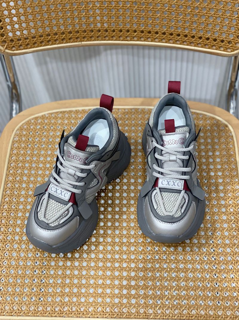 Authentic Leather Clunky Sneakers Women's 2025 New Arrival Spring & Fall Height Increased 5cm Casual Shoes Lightweight_voghion.com