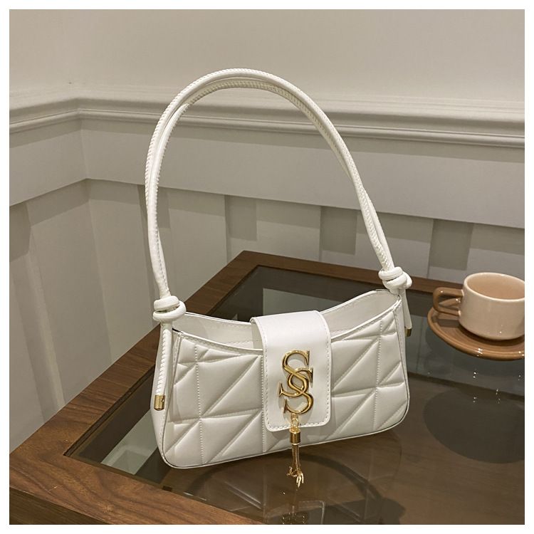 Borsa a tracolla con catena a tracolla tinta unita, stile nuovo, per il tempo libero, da donna, con intagli a diamante_voghion.com