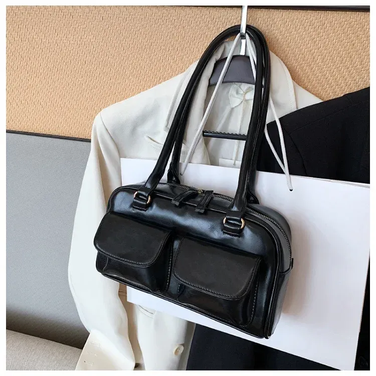 Borsa a tracolla da donna rossa retrò, in pelle verniciata, multitasche, da donna, a tracolla, sottobraccio, tote bag_voghion.com