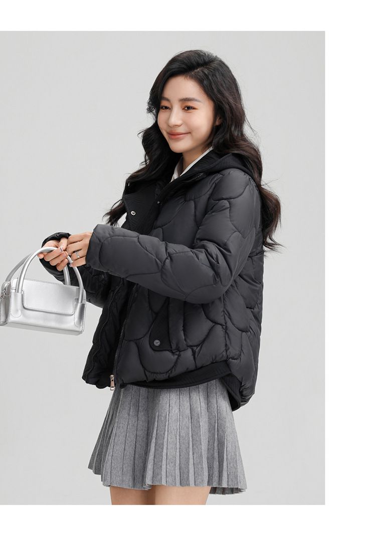 Eiropas amerikāņu īsas dūnas sieviešu raibs divdaļīgs 2024. gada ziemas modes, siltas un modernas kokvilnas dūnas_voghion.com