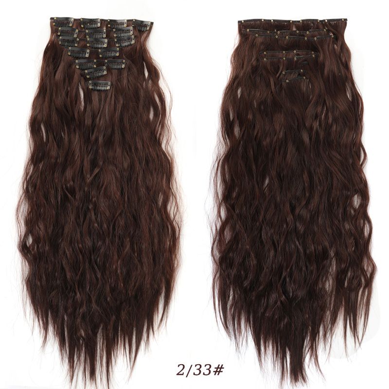 7-teilige Perücke-Set, Corn Curls, ongeféier 50 cm, 145 g, Verlängerung, Perücke mat chemesche Faseren, synthetesch Perücke_voghion.com