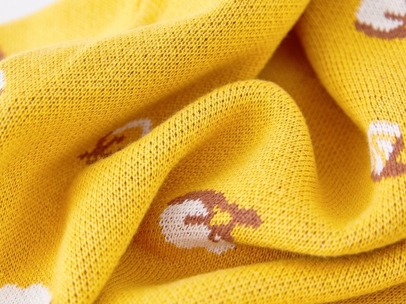Cardigan in morbido cotone jacquard per bambine - Maglione lavorato a maglia a maniche lunghe con scollo rotondo e bottoni - Caldo ed elegante per bambini e bambine (80-140 cm, giallo)_voghion.com
