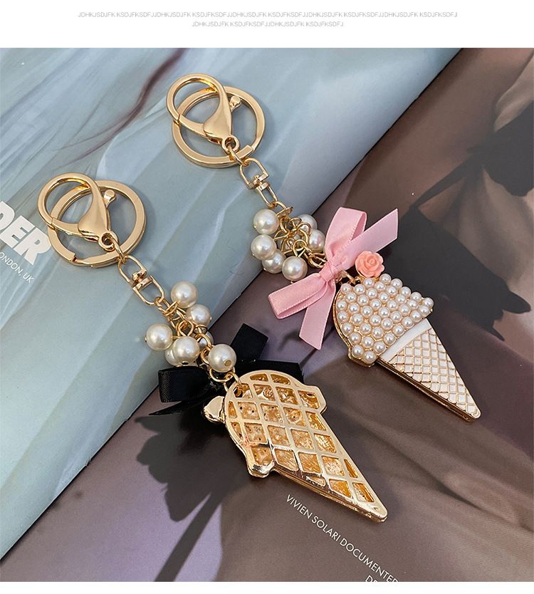 Portachiavi in metallo con ciondolo a forma di macchina per gelato, versione coreana, con perle e diamanti, regalo per donna_voghion.com