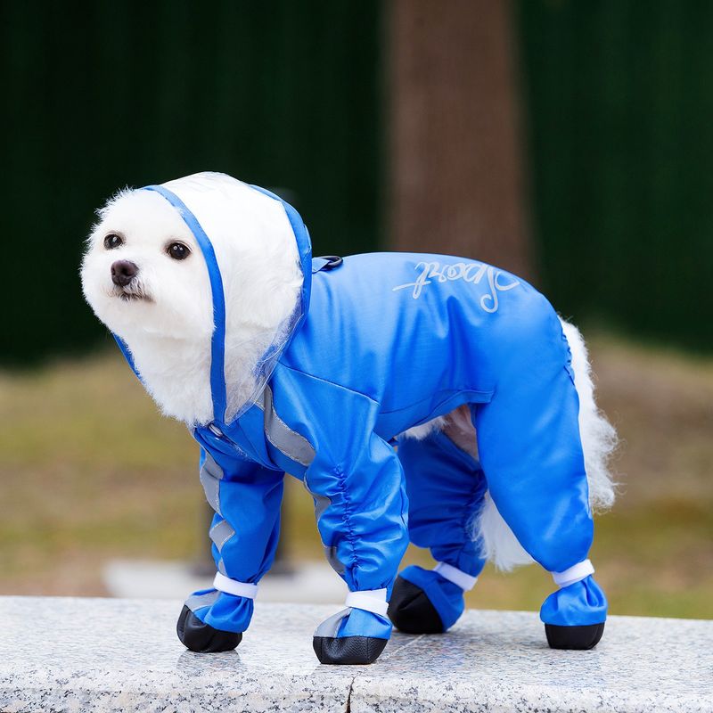 Outdoor Travel Four-Legged Full Coverage Splash-Proof Small Pet Raincoat One-Piece With Hood And Reflective Strips Dog_voghion.com