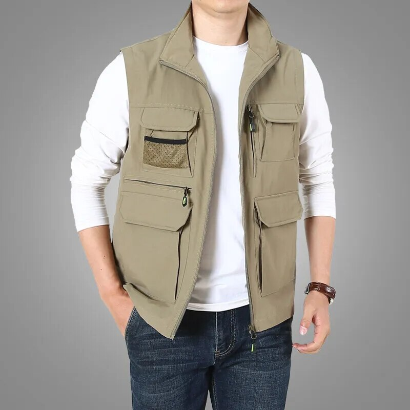Frühling Sommer Outdoor Freizeit Weste Männer Multi-taschen Fotografie Angeln Arbeitskleidung Weste Große Größe M-7XL Dünne Gilet Homme_voghion.com