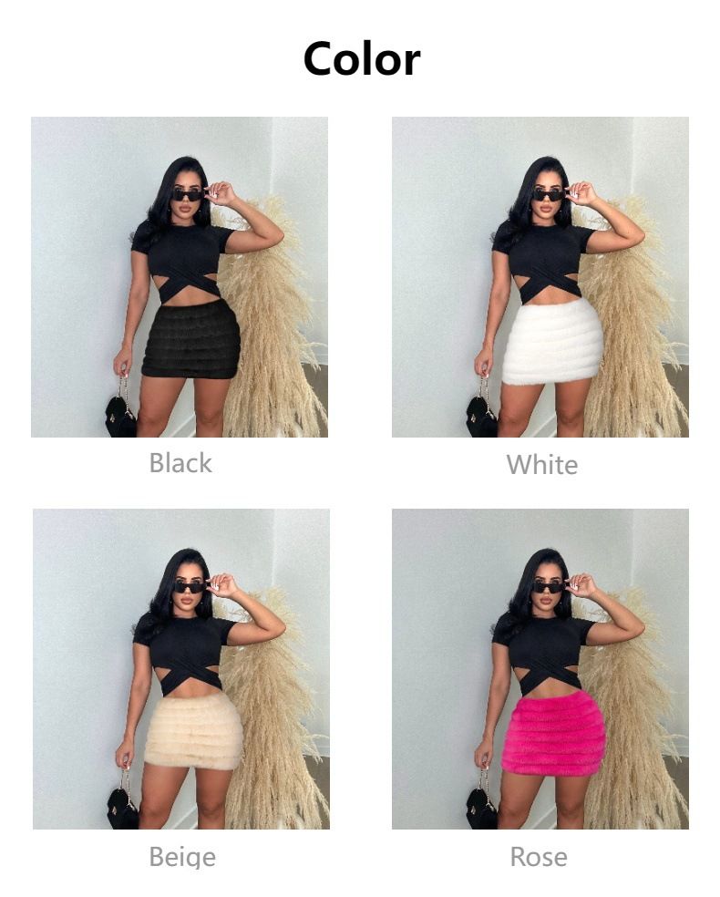 Women's Fashion 2025 Autumn Winter New Short Zipper Padded Plush Fur Midi Skirt_voghion.com