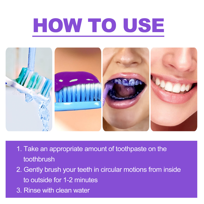 V34 Purple West&Month Pasta de dente branqueadora para embelezar os dentes, iluminar manchas brancas, odor oral e colar_voghion.com