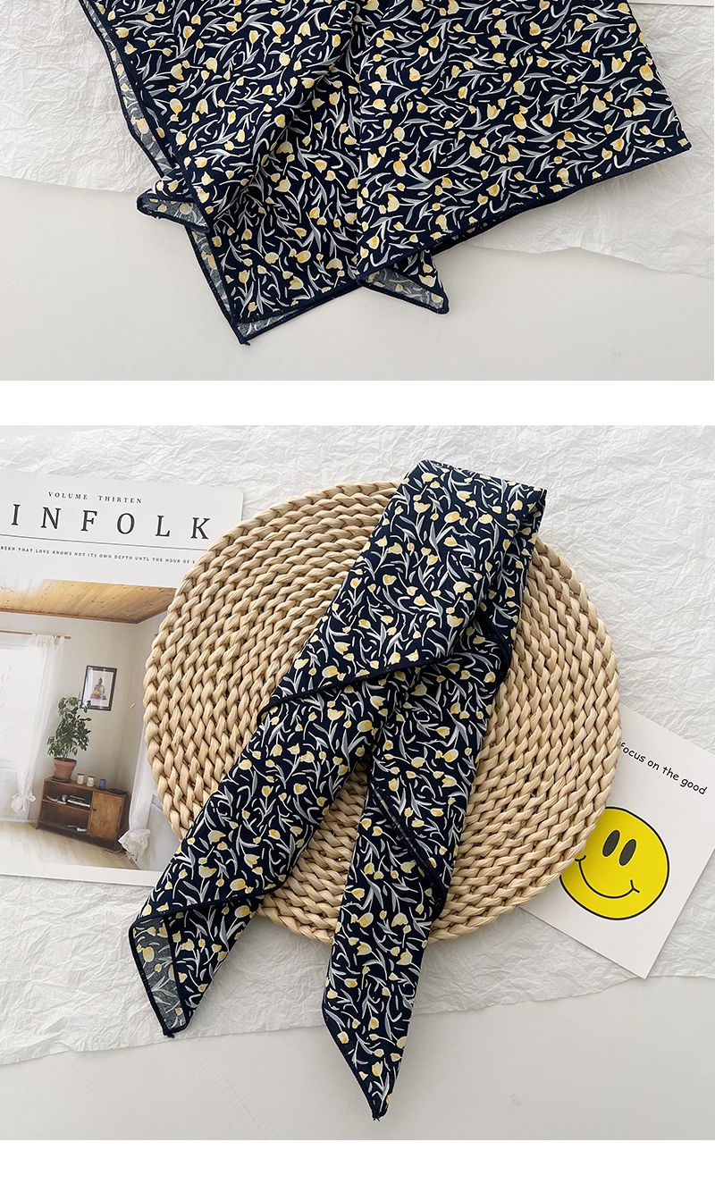 Asciugamano quadrato floreale versatile coreano per primavera ed estate, piccola sciarpa in puro cotone, sciarpa decorativa sottile in seta da donna_voghion.com