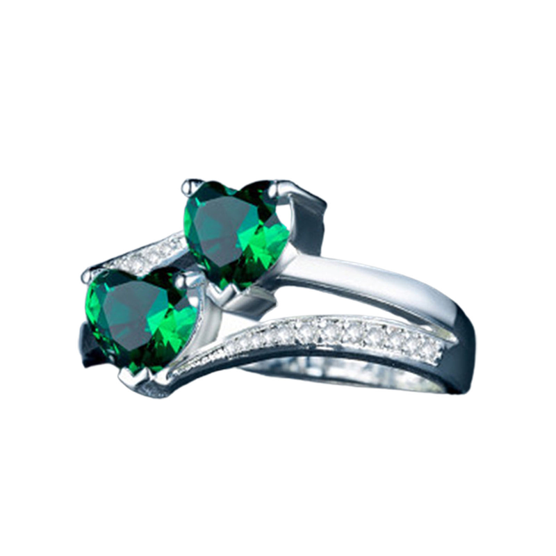 Qianbihe Anello Donna Doppio Cuore Scintillante Cubic Zirconia Aspetto Moda Finger Band per Festa-Blu US 6_voghion.com