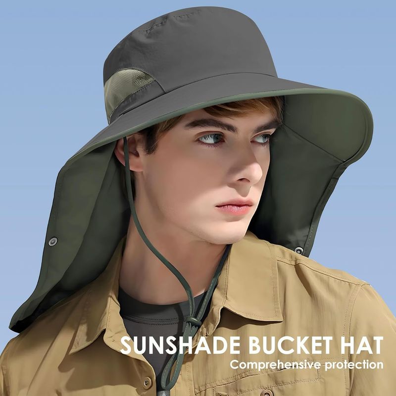 Outdoor Sun Hat Detachable Neck Face Flap UPF 50+UV Protection Visor Fishing Hats With Neck Flap For Men & Women_voghion.com