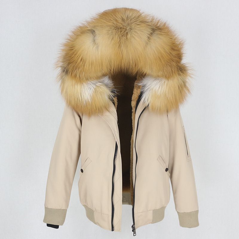 Abbigliamento donna nuovo parka con fodera in pelliccia artificiale ispessita, giacca con collo in pelliccia di volpe vera staccabile, cappotto di pelliccia_voghion.com