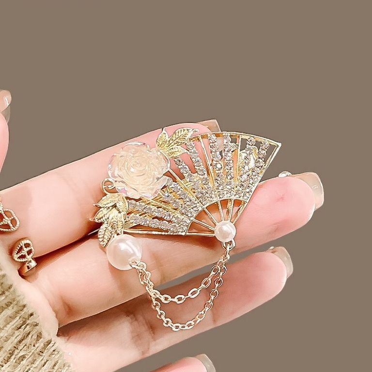 Genuine Fan Leaf Hairpin Silver Brooch Fan-shaped Antique High-end Corsage Pin Coat Accessories Hairpin Women's Model_voghion.com