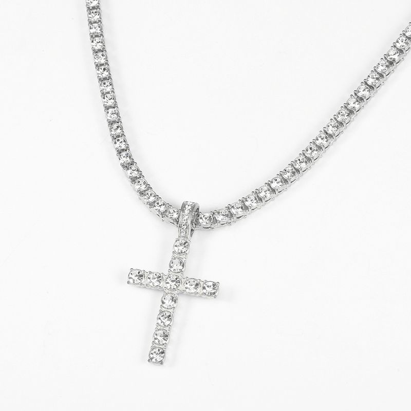 Collana a forma di croce con catena a sfere Ins Wind Net, con diamanti, accessori moda personalizzati, hip hop, trendy ed essenziali._voghion.com