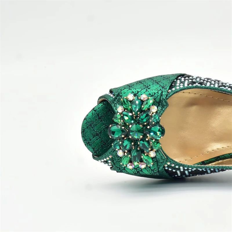 Skotaske med diamantpressetilbehør blomsterspænde højhælede sandaler Mode banket bryllupsfest_voghion.com