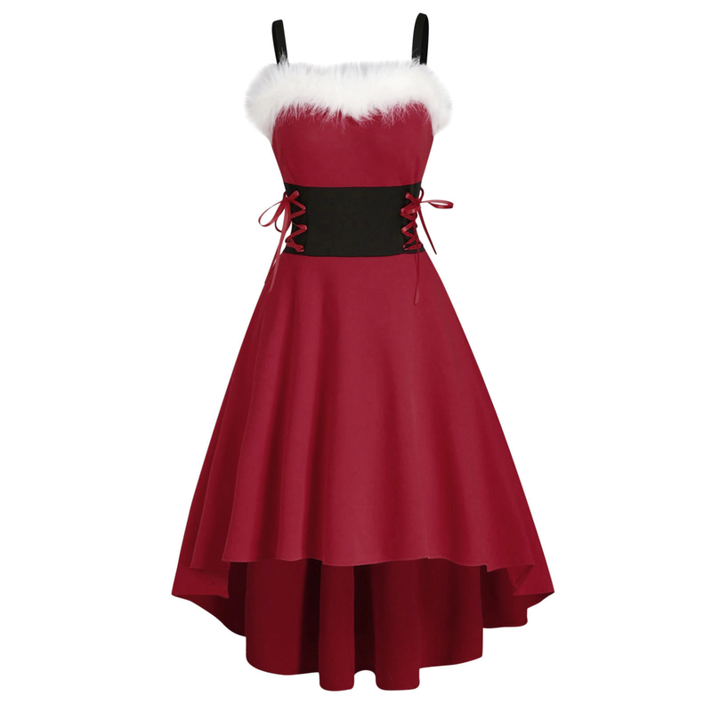 Chrëschtdagsfraekleeder 4 Faarwen 8 Gréissten Chrëschtkostüm Hues Meedchen sexy a léif Performance Kostüm Tailleband onregelméisseg Kleed_voghion.com