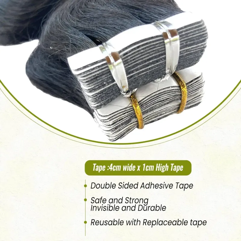 Naturlig sort tape i hårextensions til sorte kvinder, ægte hår, kropshud, vævningstape i hårextensions_voghion.com