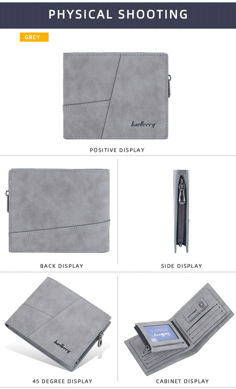Baellery Portafoglio da uomo Opaco Corto Fermasoldi Multi-Card Portamonete Moda Cerniera Portafoglio verticale Clip_voghion.com
