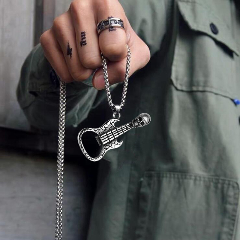 Vintage Skull Guitar Opener Pendant Necklace Men's Hip Hop Rock Personality Design Jewelry Accessories Party Gifts_voghion.com
