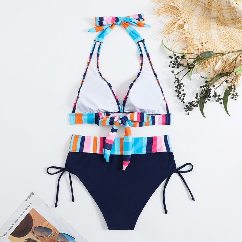 Maillot de bain deux pièces à rayures, imprimé, sexy, fendu, pour femme_voghion.com