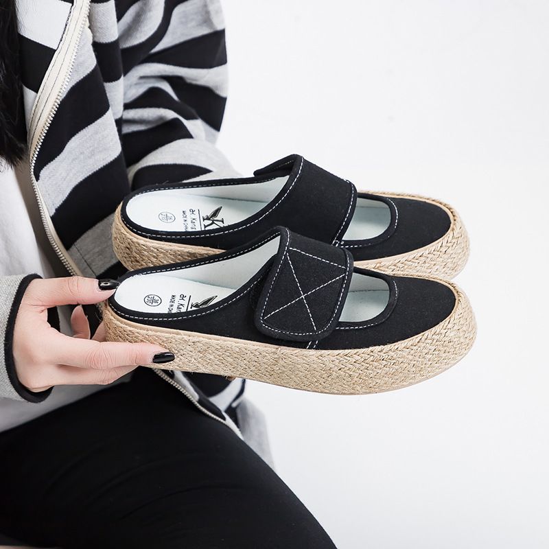 Halber Slipper 2024 neue Sommernische, vielseitiger, lässiger Klettverschluss ohne Absatz, Segeltuchschuhe mit halber Stütze, Damenschuhe_voghion.com