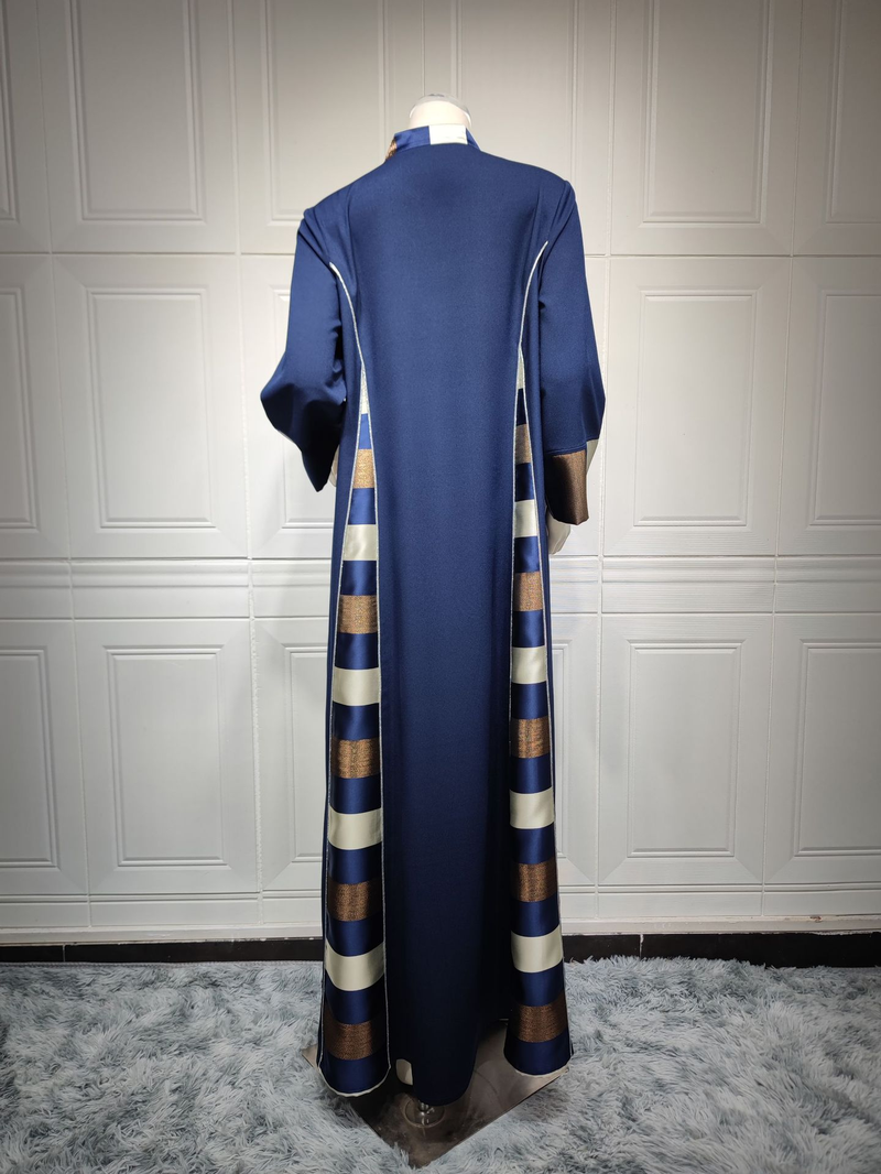Kvinders broderede stribede abaya muslimske muslimske abaya_voghion.com