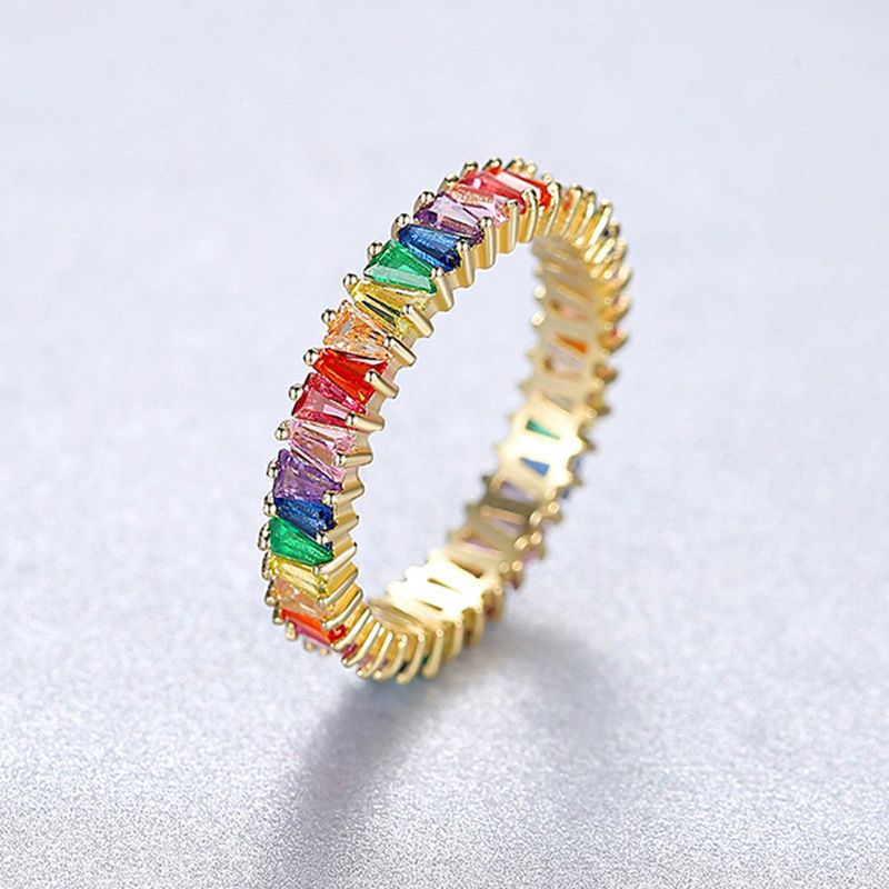 Bague en or plaqué cuivre avec zircons incrustés pour femme, bague de luxe rétro avec diamants colorés_voghion.com