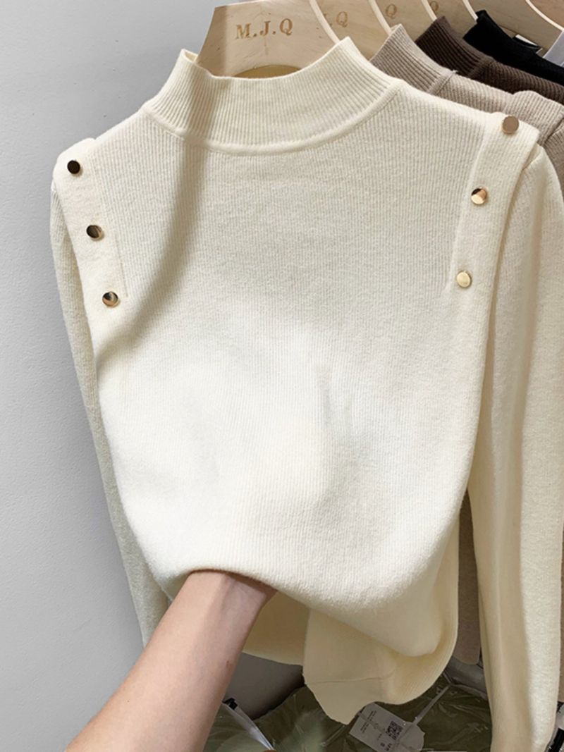 AOSSVIAO 2025 Maglione dolcevita con bottoni in maglia da donna Pullover Autunno Inverno Maglioni da donna basici Maglie morbide e calde_voghion.com