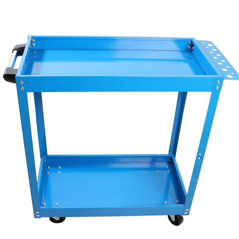 Tool Cart On Wheels, Heavy Duty Steel Utility Cart W/Lockable Wheels, 400 LBS Capacity Industrial Service Cart For Garage, Warehouse, Workshop (Two-layer Bright Blue)_voghion.com