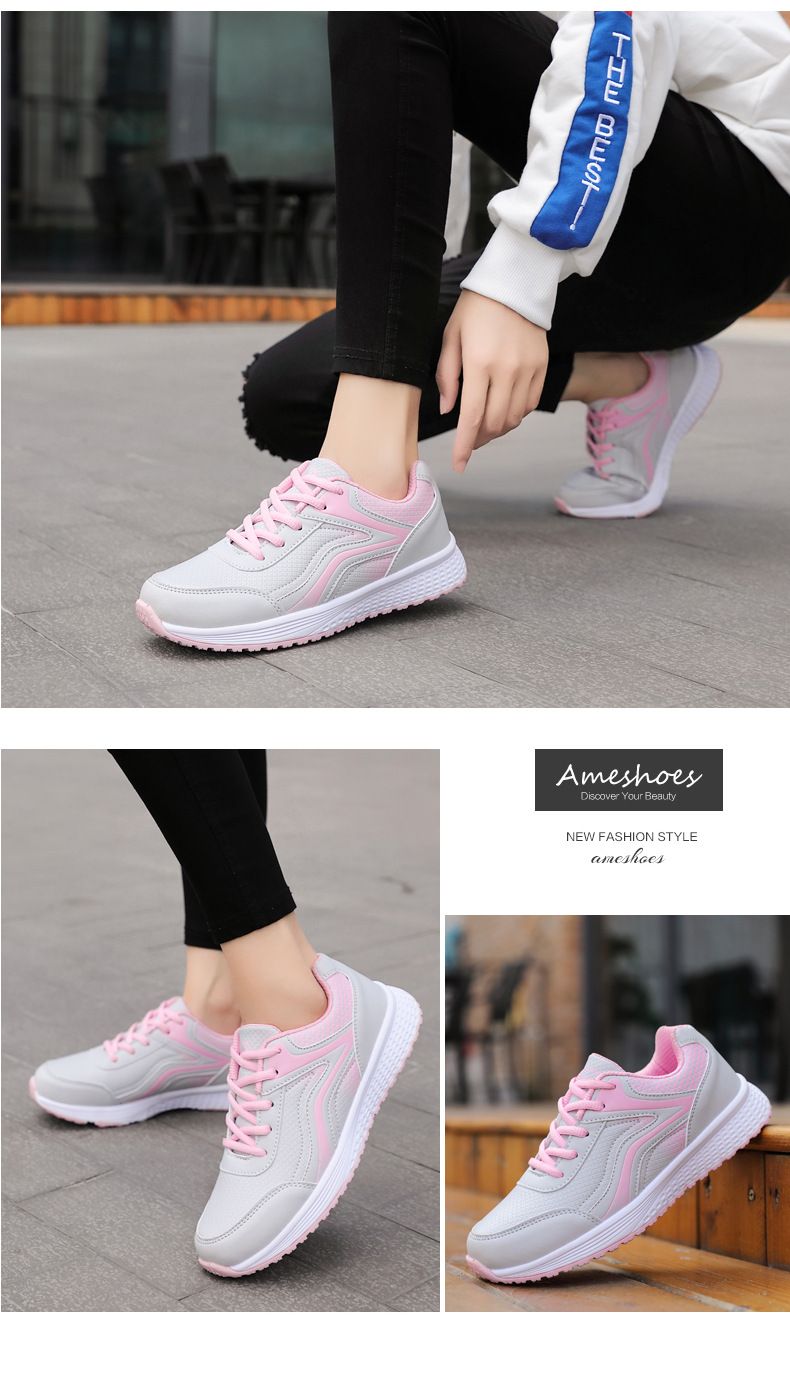 Women's sports fashionable casual leather surface waterproof flat running shoes, versatile and lightweight women's_voghion.com