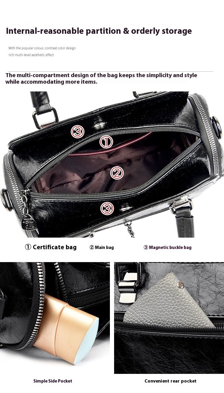 Women's Bag New Fashion Retro Versatile Contrasting Color Boston Pillow Bag Soft Leather Hand-held Large Capacity Mother Bag_voghion.com