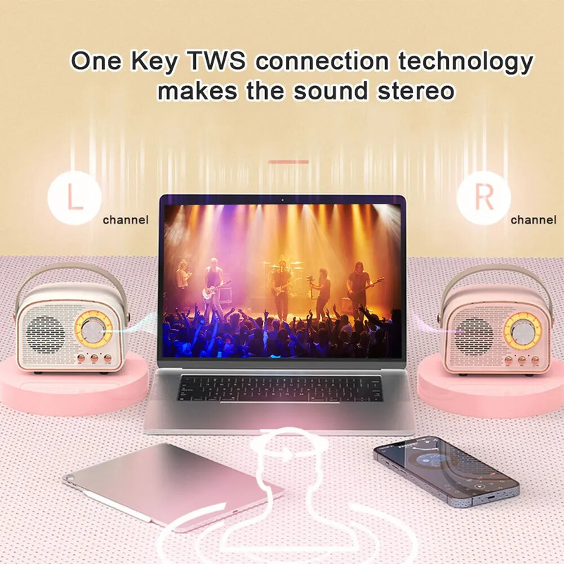 Mini Retro Bluetooth Portable Speaker With Radio , Outdoor Wireless Stereo, MP3 Player for iPhone Android Support TF_voghion.com