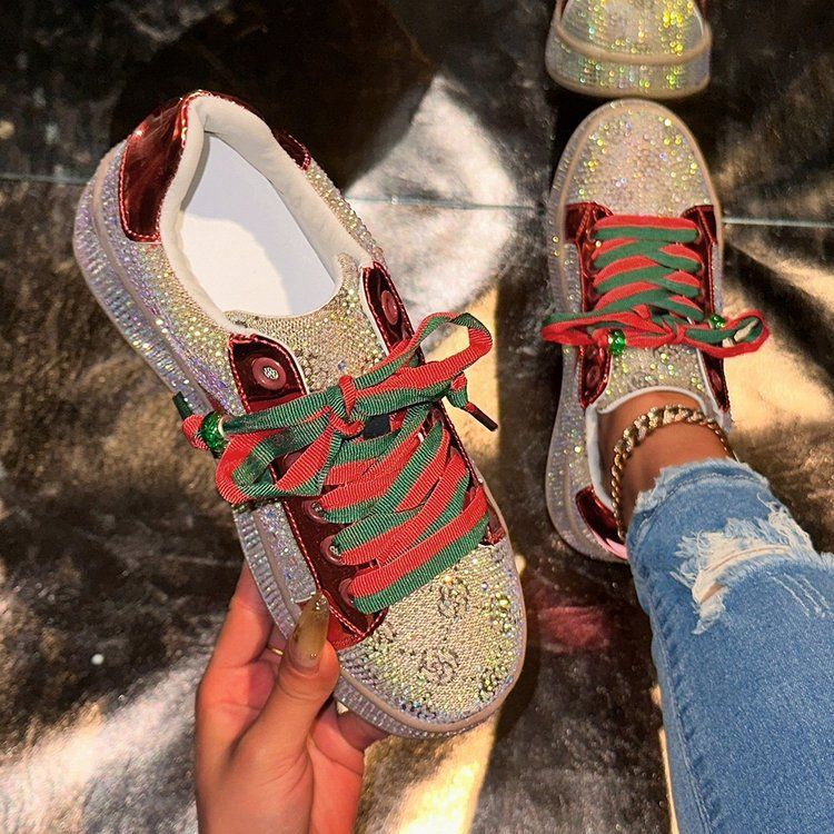 Full Diamond Thick Sole Sneakers 2025 Spring New Color Block Embroidered Large Size Casual Sports Shoes For Women_voghion.com