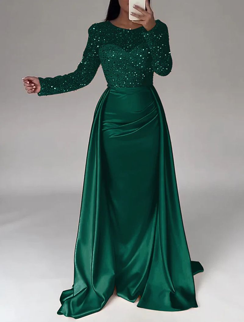 Women's Clothing Women's Banquet Long Sleeved Temperament Socialite Annual Meeting Host Aura Queen Sequined Evening Dress_voghion.com