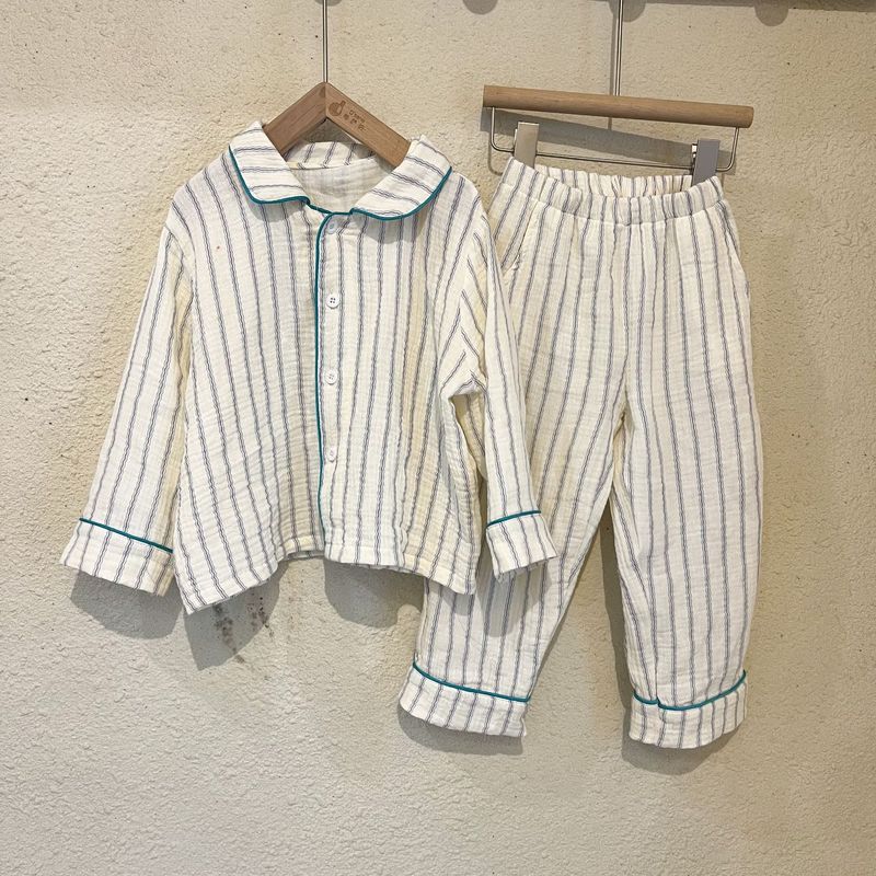 Pijamas para niños, conjunto de manga larga de gasa de algodón para primavera y otoño para niñas y niños, ropa para el hogar_voghion.com