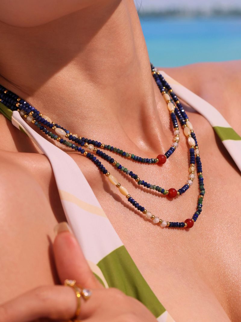 Collana in stile etnico con catenina per clavicola in zircone con conchiglia di lapislazzuli naturale retrò Sugar Cube e design di nicchia in agata rossa_voghion.com