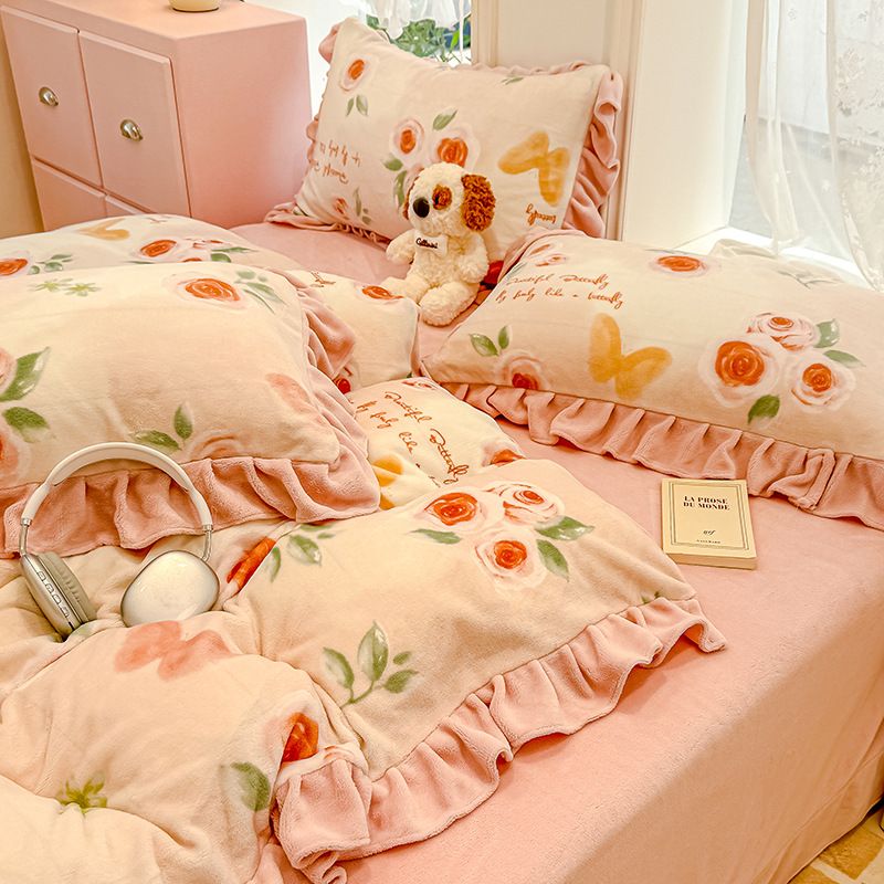 Nuovo set autunno/inverno in pizzo e velluto al latte, quattro pezzi - ispessito per il calore_voghion.com