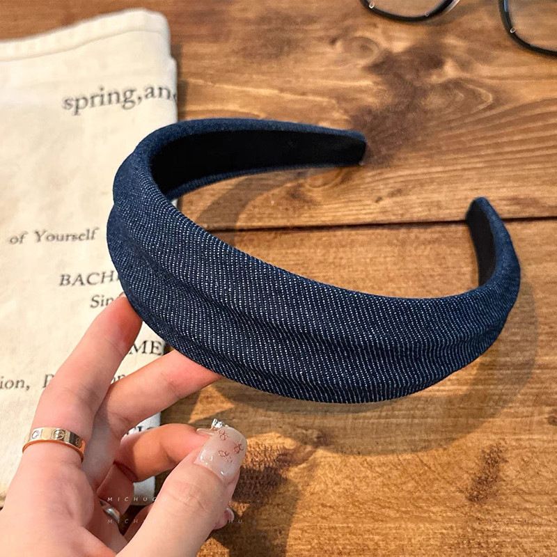 Elegante fascia larga in denim per donna 2025, nuovo stile, fascia per capelli con corona alta, accessorio per capelli alla moda_voghion.com