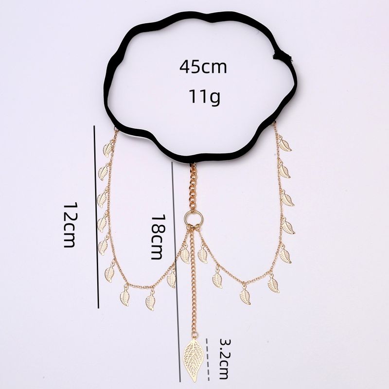 New Sexy Thigh Chain, Fashionable Black Elastic Leg Ring, Alloy Leaf Multi-layer Tassel, Trendy Body Chain_voghion.com
