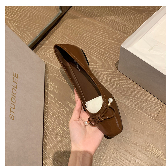 klasyczne, okrągłe, kokardkowe i płytkie, wykwintne baletki z pereł, damskie, płaska podeszwa_voghion.com