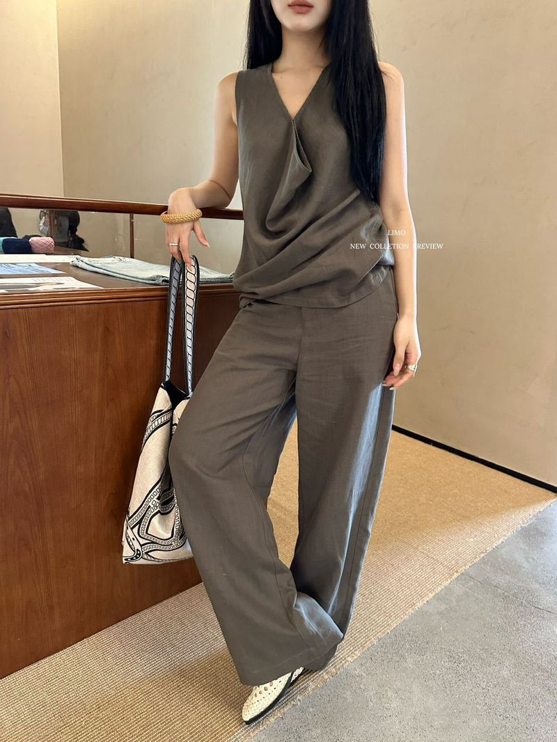 Luxury Linen-Blend Wide Leg Pants – High Waisted, Flowy & Breathable For Summer – Comfortable Straight Leg Trousers_voghion.com