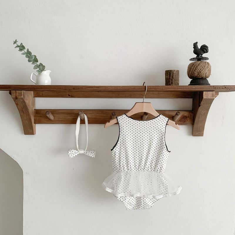 Instagram summer and children's girl baby small round dot printed vest, sleeveless triangle jumpsuit, crawling suit_voghion.com