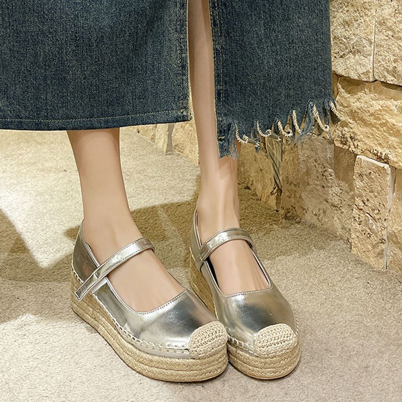 Mary Jane For Women Spring New Fashion Versatile Wedge Single Elegant One-Strap Shallow Mouth Small Leather Shoes_voghion.com