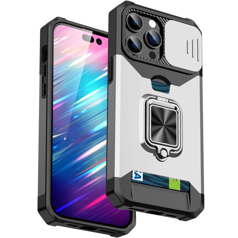 Phone Case & Covers Suitable For IPhone15Promax Mobile Phone Case Card Slot Push Window Ring Anti Fall Two In One Protective Case_voghion.com