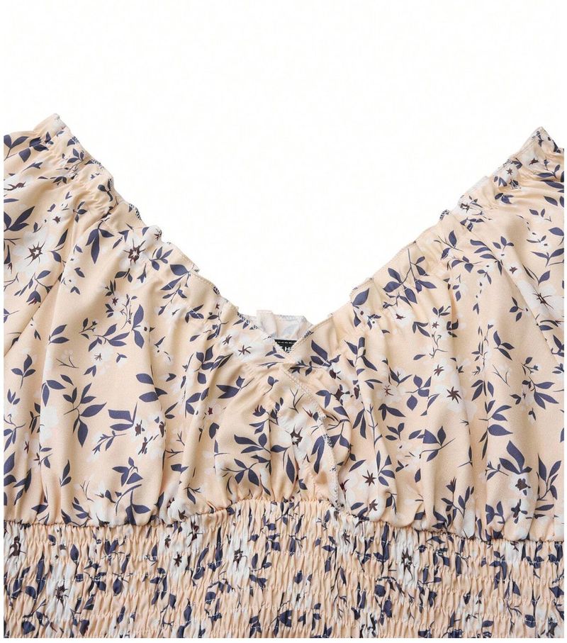 Abito floreale 2025, nuova estate, sensazione di alta qualità, gonna lunga che stringe la vita e snellisce, gonna ampia con scollo a V._voghion.com