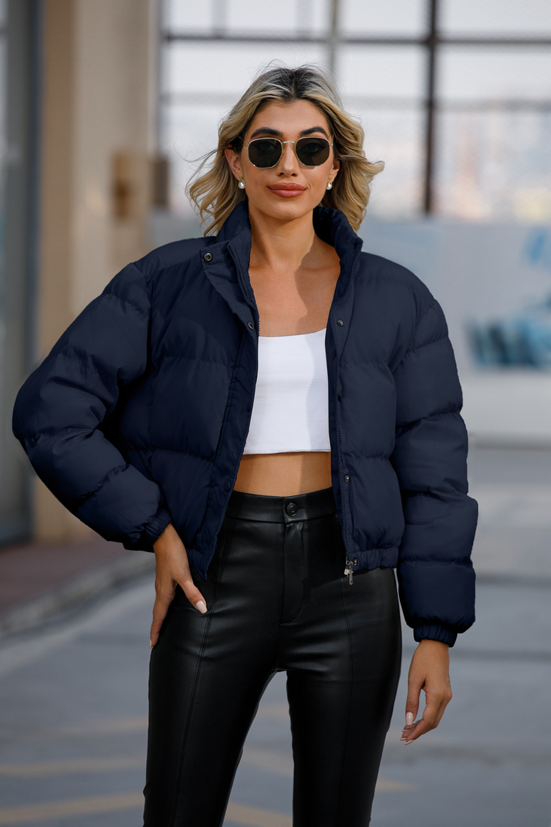 Women's fashion long sleeve high neck warm coat loose casual cotton-padded jacket_voghion.com