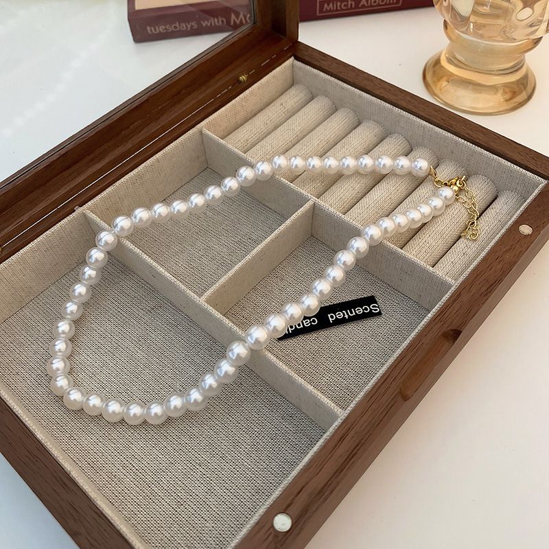 Franču stila retro lielu pērļu kaklarota Instagram stila moderna, personalizēta interneta slavenību eleganta atslēgas kaula ķēde, vienkārša, piemērota kaklarota f_voghion.com