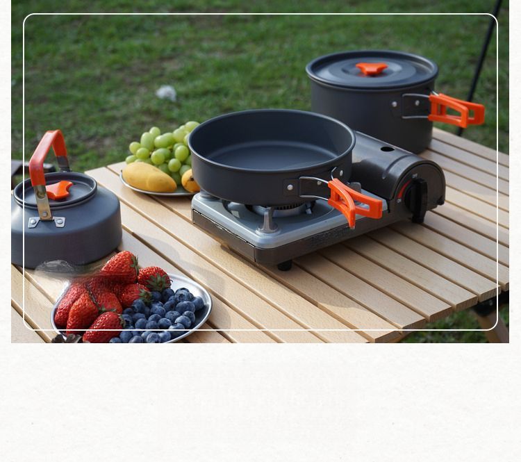 Foldable Outdoor Cooking Set Kettle Frying Pan Soup Pot Fire Starter Storage Bag Adapter Supplies_voghion.com